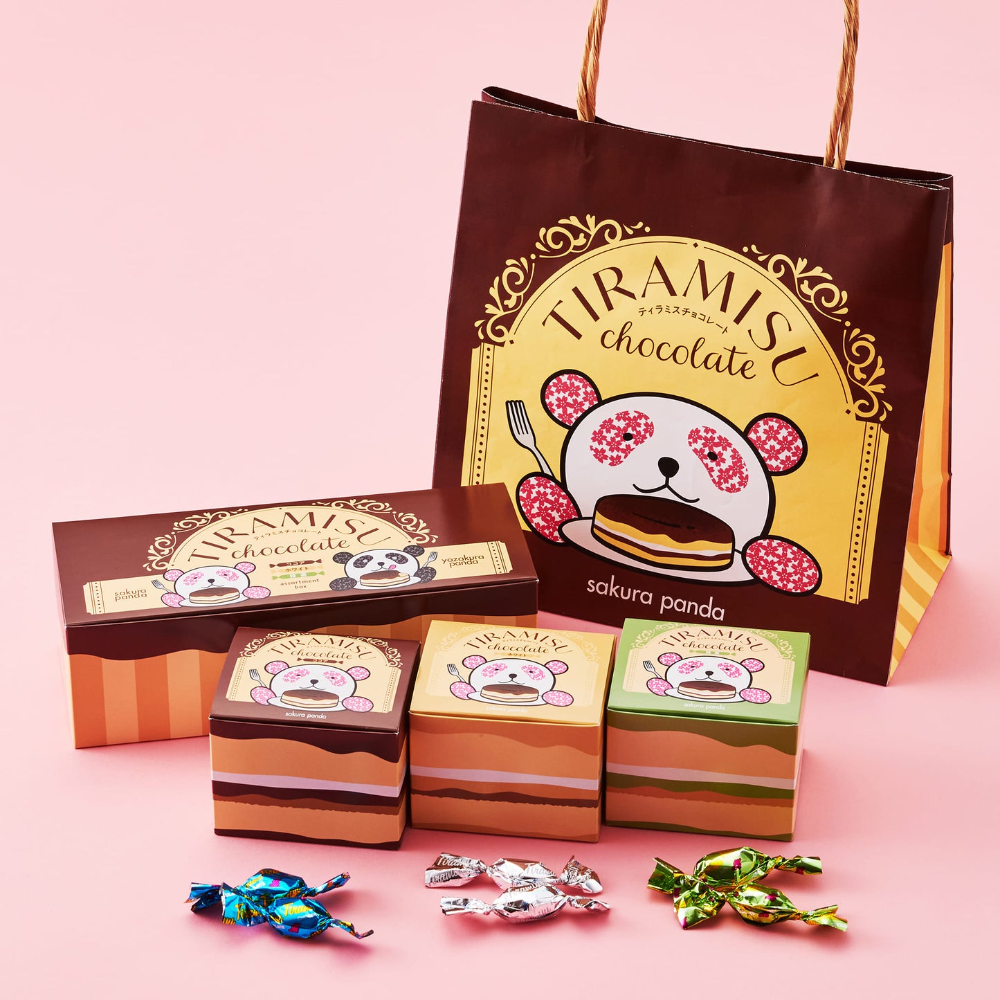 さくらパンダ ティラミスチョコ 3フレーバーセット(ココア・抹茶・ホワイト)大紙袋付
